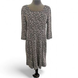 BETSEY JOHNSON Y2K 3/4 LEOPARD PRINT SCOOP NECK DRESS SIZE 10 COMFORT
